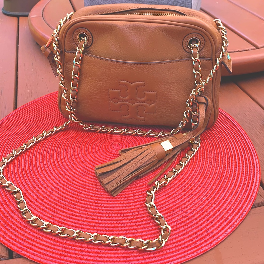 Tory Burch Tan Crossbody Bag with Gold Chain